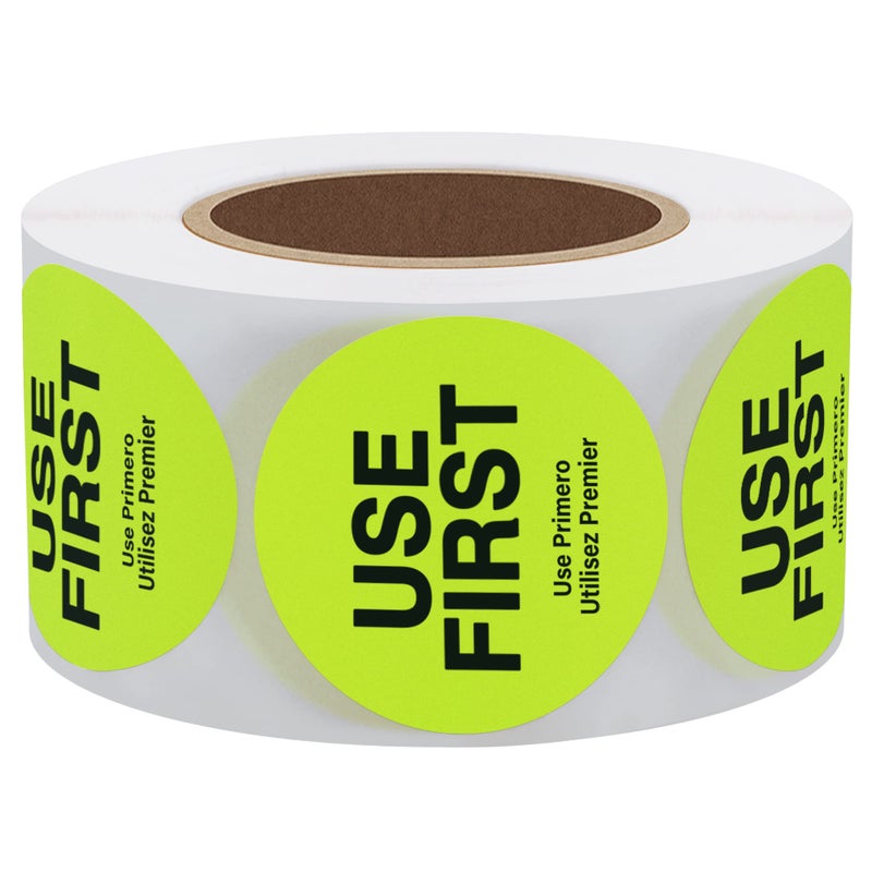 Hybsk Fluorescence USE First Stickers Restaurant Food Service FIFO Label 1.5 Inch Total 500 Labels Per Roll (Fluorescence Yellow) - Image 2